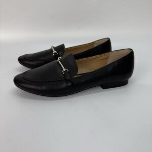 RACHEL ZOE Black Flat Loafers Women's 8.5 M Faux Leather AXE Horsebit Shoes